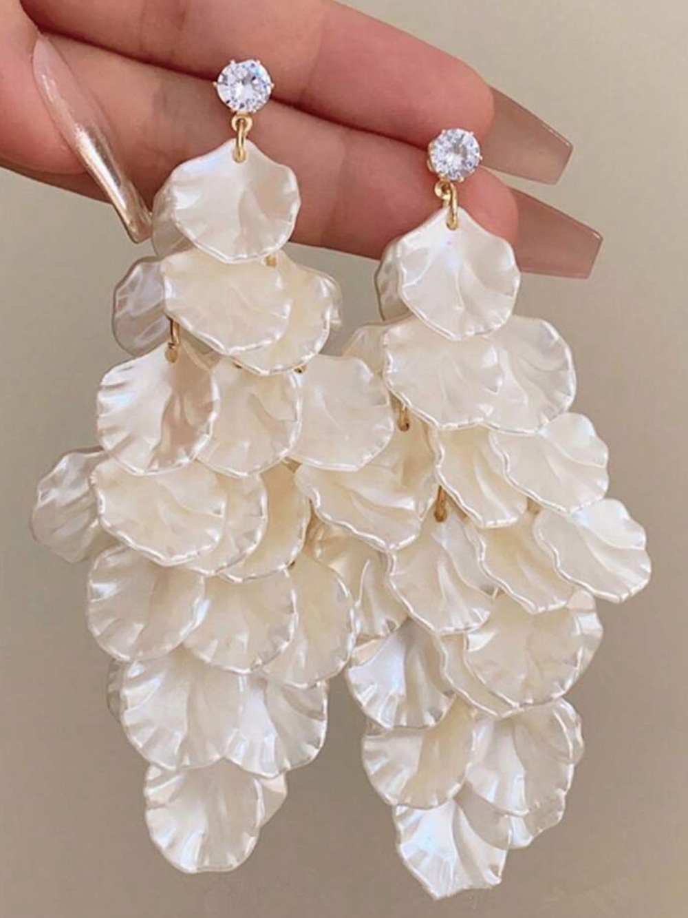 Pearlescent White Petal Cascade Drop Earrings